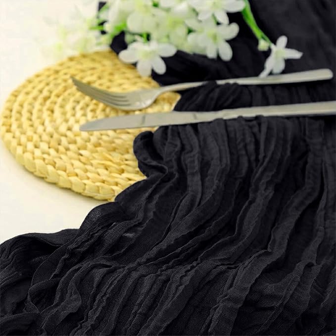 10 Pack Black Cheesecloth Table Runner 17 x 108 Inch | Boho Gauze Fabric - Image 2
