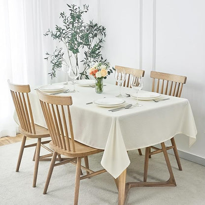maxmill Rectangle Tablecloth Weaved Pattern Waterproof Spillproof Wrinkle Free Table Cloth, Kitchen Dining Tabletop Decoration, Fabric Table Cover for Holiday Parties, 52 x 108 Inch, Ivory