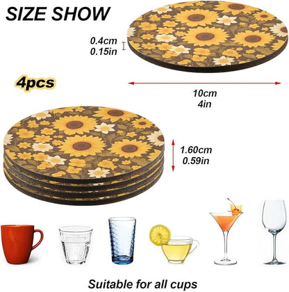 Sunflower Cow Leather Skin Brown Pattern Aesthetic Drink Coasters 4 Piecing Set - Image 4