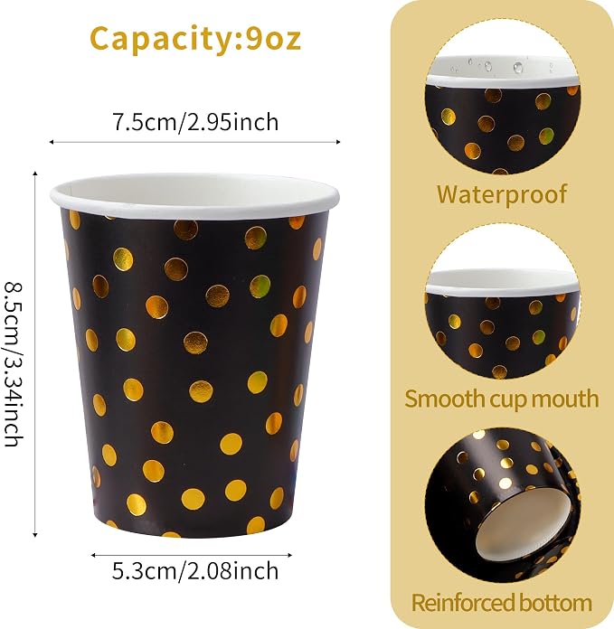 120 Pack Black And Gold Paper Cups-9 oz Disposable Paper Cups - Image 2