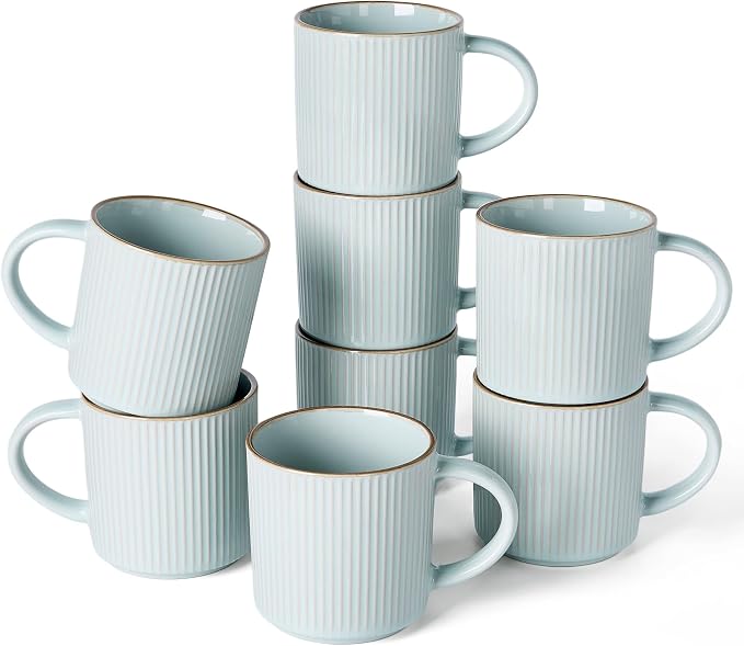 famiware Star Coffee Mug Set for 8, Handcrafted 12 oz Ceramic Stoneware Mugs by Famiware
