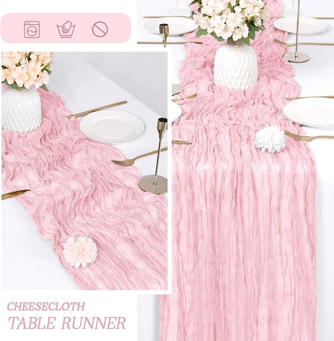 6 Pack Light Pink Cheesecloth Table Runner 17x108 Inch Semi Sheer Boho Gauze - Image 6