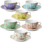 BTaT- Floral Tea Cups and Saucers Set of 6, Porcelain Tea Cups Set of 6 by BrewToATea