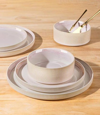 Ceramic Dinnerware Set for 4, 12-Piece Plates and Bowls Set | Lightweight - Image 4
