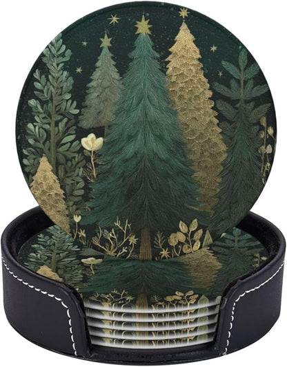 Vintage Green Gold Christmas Tree Coasters by KiuLoam