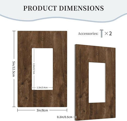 Outlet Covers Brown Rustic Wood Grain Farmhouse 1 Gang Wall Plate Single Rocker Light Switch Cover Decorative GFCI Receptacle Electrical Switchplate for Cabin Bedroom Decor（2 Pack）