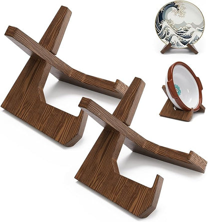 2Pack Large Bowl Stands for Display 12 Inch Heavy Duty, Extra Wide Wooden Plate by Aofure