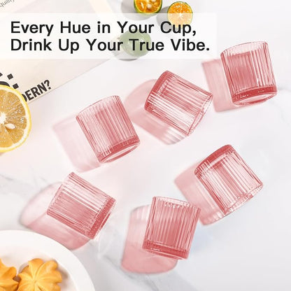 JOVGANK Mini Pink Shot Glasses Set of 6 – 1.5oz Small Vintage Ribbed Glassware - Image 5