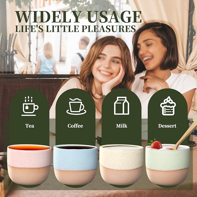 Double Espresso Cups Set of 4, 4 OZ/120 ML Handleless Espresso Mugs, Glazed - Image 6