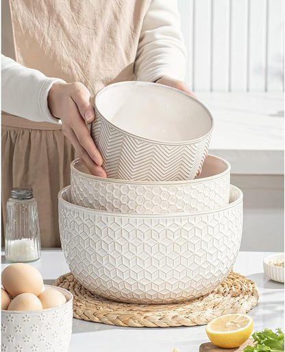 Ceramic Mixing Bowls, Embossed Nesting Bowls Set of 4, Mixing Bowl Set - Image 3