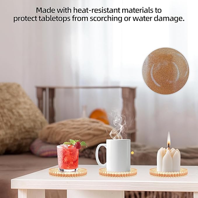 Modern Clear Coaster Set of 5- Amber Glass for Drinks Crystal Coasters Round Cup Coasters Coffee Table Decor for Office, Kitchen, Bar, Dining Room, Living Room,Used as a Candle Holder. (Amber)