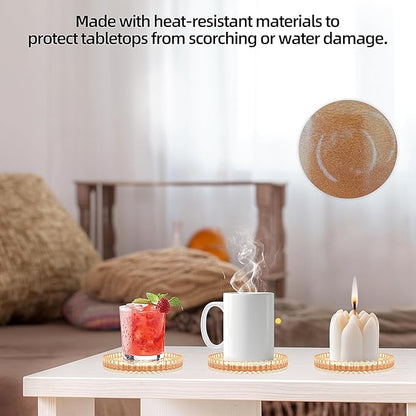 Modern Clear Coaster Set of 5- Amber Glass for Drinks Crystal Coasters Round Cup Coasters Coffee Table Decor for Office, Kitchen, Bar, Dining Room, Living Room,Used as a Candle Holder. (Amber)