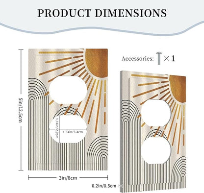Outlet Covers Mid Century Boho Sun Beige Minimalist Abstract 1 Gang Duplex Light Switch Cover Plate Decorative Wall Plates Electrical Switchplate Receptacle for Bathroom Bedroom Decor（2 Pack）