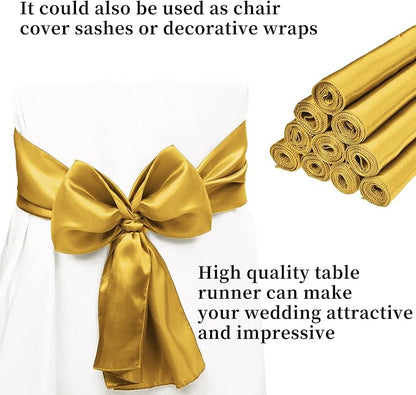 10-Pack Gold 12 x 108 inches Long Premium Satin Table Runner | Wedding - Image 3