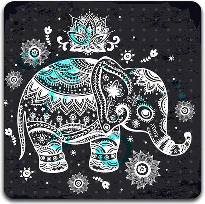 Hand Drawn Elephant Square Coaster Set - Made of Recycled Rubber - Set of 4