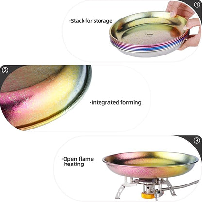 Titanium Camping Plate Titanium Pan Dish Plate Lightweight Round Dinnerware - Image 7