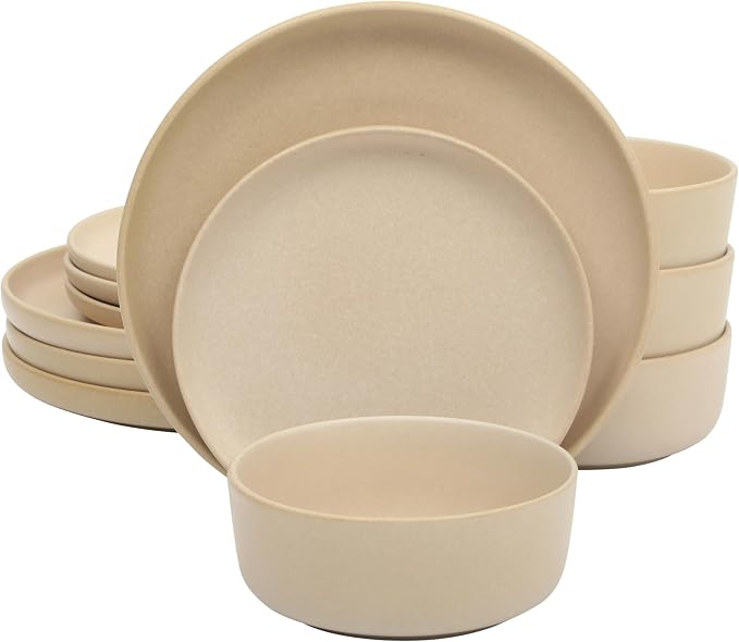 Gibson Elite Pasco 12 Piece Plates and Bowls Reactive Glaze Dishes Stoneware by GibsonHomewares