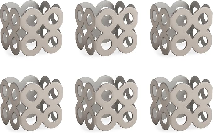 DII Decorative Geometric Napkin Ring Set, Die Cut Square Silver by DII