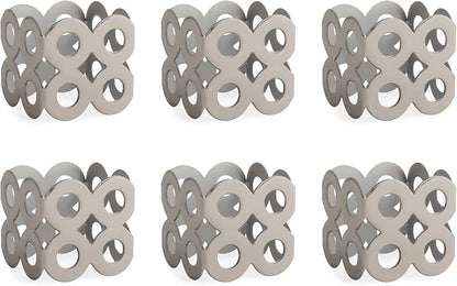 DII Decorative Geometric Napkin Ring Set, Die Cut Square Silver by DII