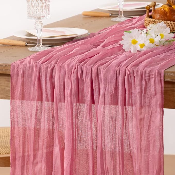 2 Pack Mauve Cheesecloth Table Runner10ft Rustic Sheer Gauze Runner | - Image 2