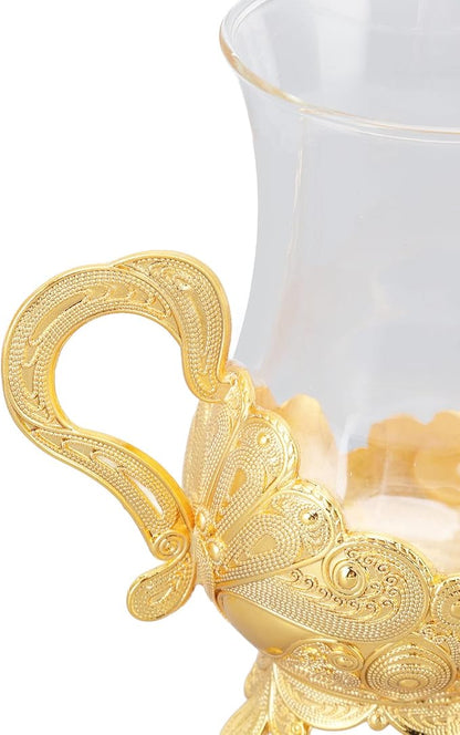 Pilipane Gold Coffee Cup and Saucer Set, Elegant European Carved Glass Teacup - Image 4