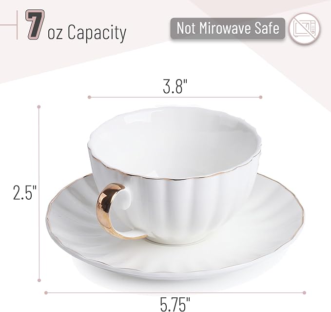 BTaT- Cappuccino Cups with Saucers 7 oz, Dishwasher Safe, Au Lait, Flat White - Image 3