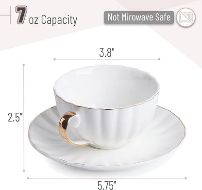 BTaT- Cappuccino Cups with Saucers 7 oz, Dishwasher Safe, Au Lait, Flat White - Image 3