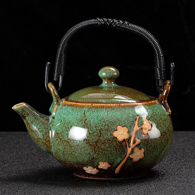 KEYDUACU Japanese Tea Set, Kiln-Formed Ceramic Tea Set, Plum Blossom Embossed - Image 3