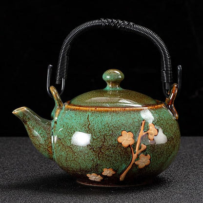 KEYDUACU Japanese Tea Set, Kiln-Formed Ceramic Tea Set, Plum Blossom Embossed - Image 3