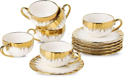 LETAOTAO Espresso Cups and Saucers, 2.5 oz Porcelain Espresso Cups Set of 6 | by LETAOTAO