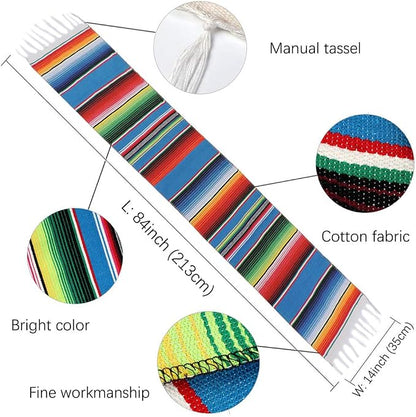 Fowecelt Mexican Serape Table Runner 14 x 84 Inch Hand-Woven Blanket Colorful - Image 6
