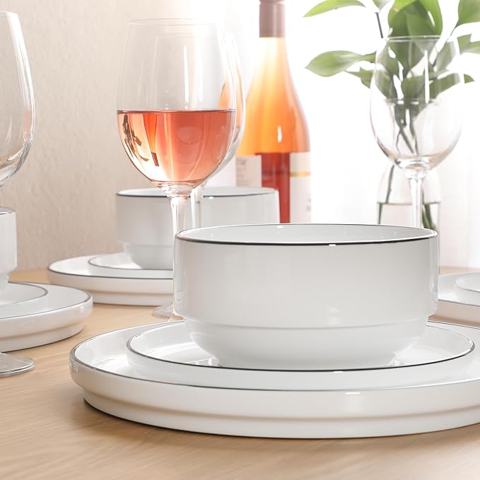 Gibson Home Rothernberg Plates and Bowls 18 Piece Porcelain White Dinnerware - Image 4