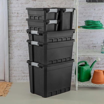Sterilite 12-Pack Plastic Storage Bins with Lids, Stackable Containers, 4 Gallon, Black