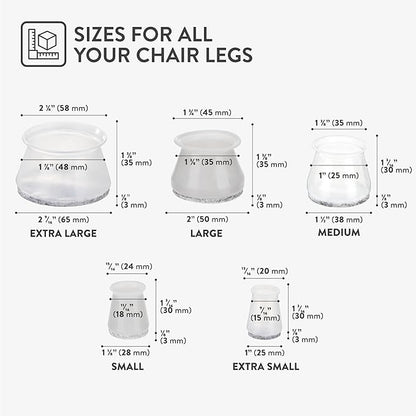 Aneaseit Chair Leg Floor Protectors - Silicone and Wool Felt Furniture Feet Covers for Hardwood Floors - Durable and Reusable Table Leg Pads - Grey, Set of 16 - Large (1.6″ - 2.1″)