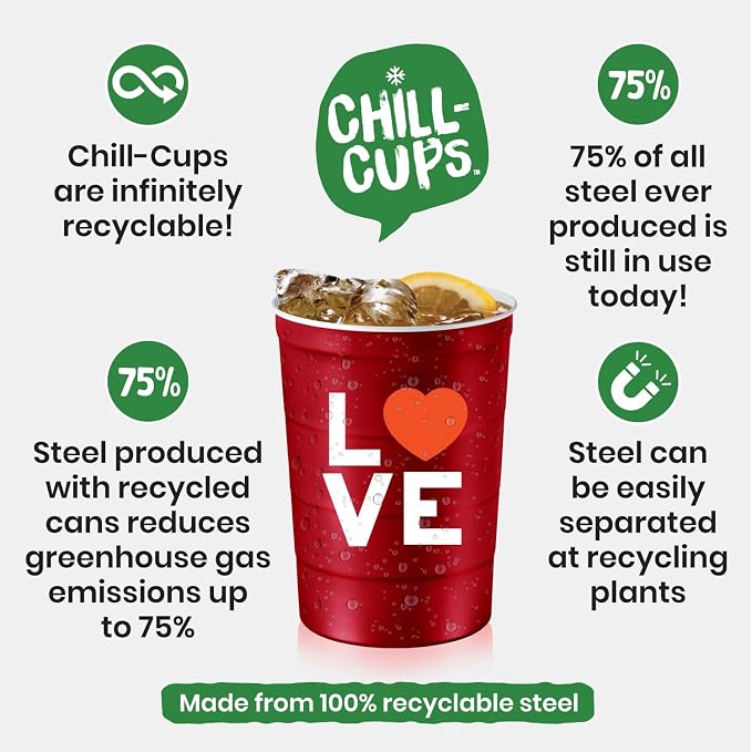 Steel Chill Cups 16 oz. Reusable Party Cups, Love & Heart Design, 100% - Image 5