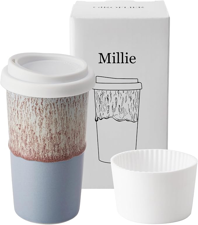 Ceramic Travel Mug with Lid – Aesthetic Coffee Cup by Giroflier
