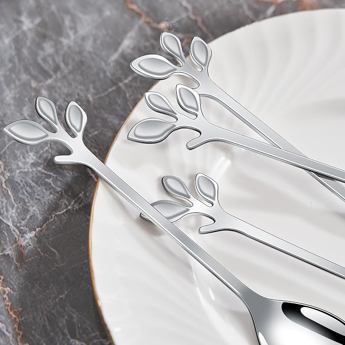 AnSaw Elegant Silver Leaf Coffee Spoons - Image 7