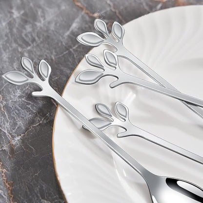 AnSaw Elegant Silver Leaf Coffee Spoons - Image 7