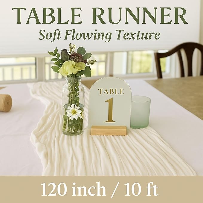 6 Pack Ivory 10FT Cheesecloth Table Runner –120 Inch White Gauze Table Runners - Image 2
