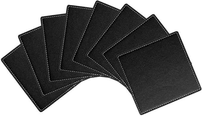 uxcell Square Drink Coasters Set of 8 White Stitched Dual Sided Non-Slip by uxcell