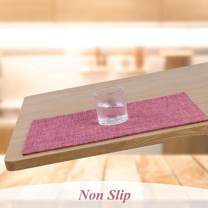 SHACOS Woven Fabric Placemats Set of 4 Heat Resistant Place Mats Non Slip Washable Double Layer Cloth Placemats Reversible Table Mats Kitchen Dining Table Decor (4, Hot Pink)