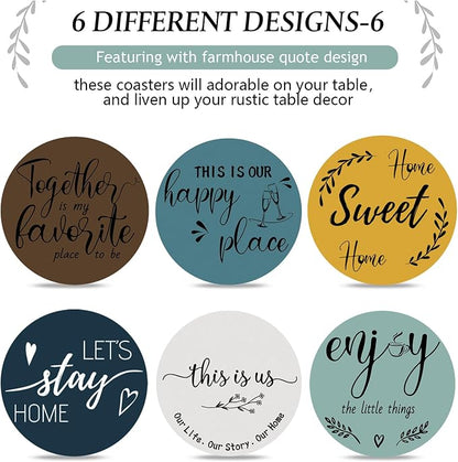 Queekay Coasters Set of 6 House Warming Gifts New Home Wooden Farmhouse Drink - Image 5