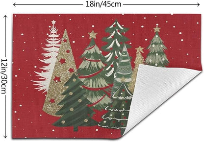 Christmas Placemats 12x18 Inches Set of 4,Red Green Christmas Tree Decorative Rectangle Winter Decoration Table Mats for Party, Home Kitchen,Dining Table Decoration