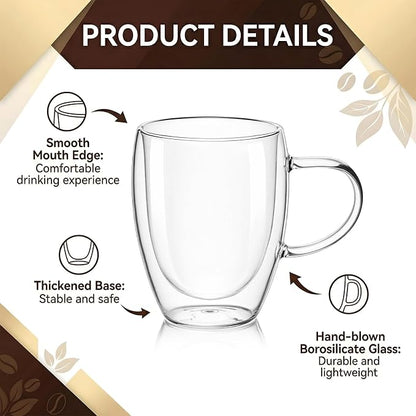 Set of 4 12oz Double Walled Glass Coffee Mugs - Image 3