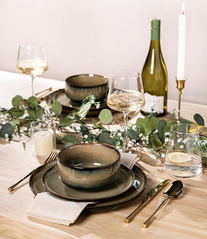 Ceramic Dinnerware Set for 4, 16-Piece Plates and Bowls Set | Handmade Reactive - Image 6