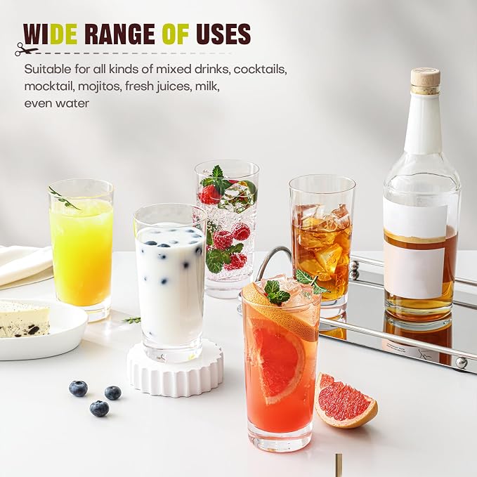 Highball Glasses Set of 6, 13oz Tall Drinking Glasses, Water Glass - Image 5