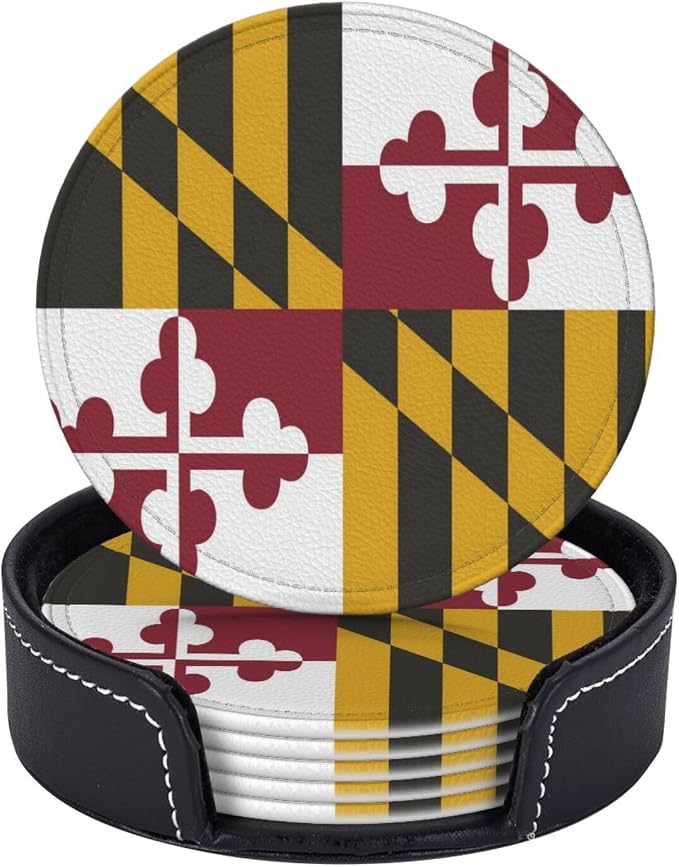 6 Pack Maryland State Flag Leather Coaster by GTEVUTS