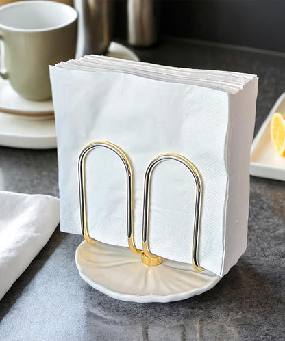 VROOMIUM Napkin Holder for Table, Ceramic Base Effortless Cleaning, 1 lb Weight, Gold Napkin Holders for Paper Napkins, Servilleteros para Mesas