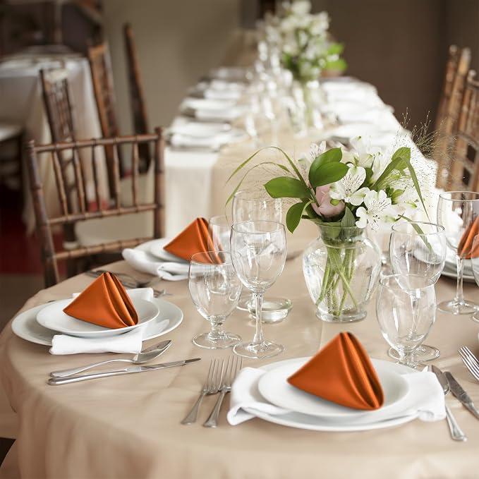 P Pothuiny 24 Pcs Burnt Orange Satin Napkins 17x17 in, Satin Cloth Napkins | - Image 7