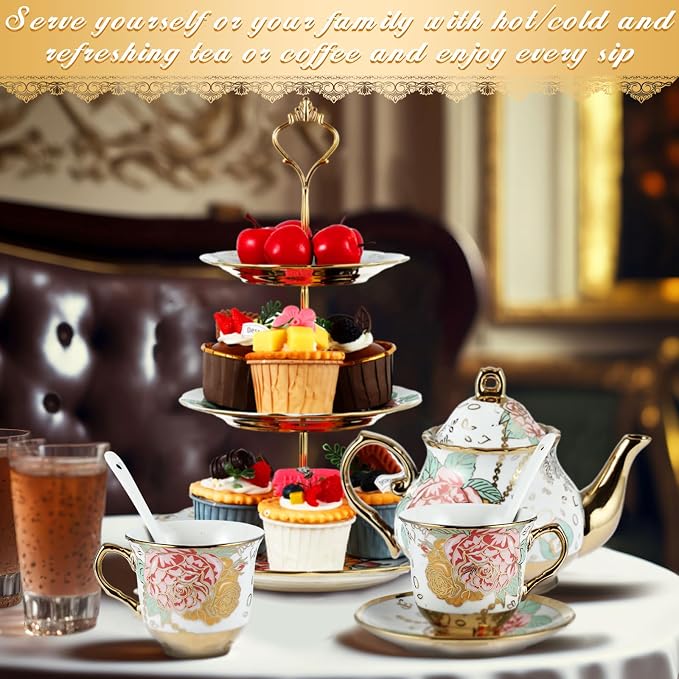 21 Pcs Porcelain Tea Set for Women Tea Party - Image 7
